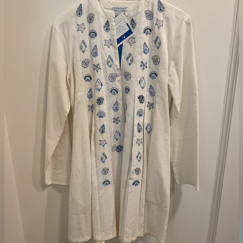 Mi Golondrina Isabela Shell blue and white dress, size small BNWT